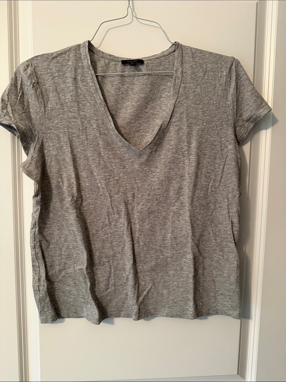 Massimo Dutti Heather Gray V-Neck Short Sleeve Tee